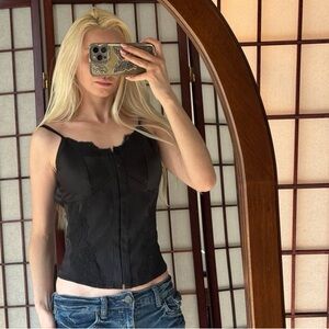 Women's Black Lace-Trim Corset Camisole Top
